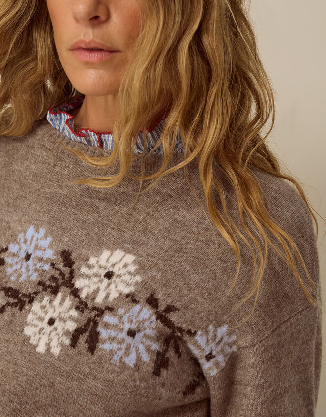 Flic Floral Embroidered Jumper, Mink (MINK), large