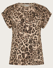 Archi Leopard Print Jersey T-Shirt, Brown (BROWN), large