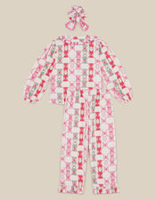 Christmas Cracker Long Pyjamas & Hair Scrunchie Set, Cream (CREAM), large