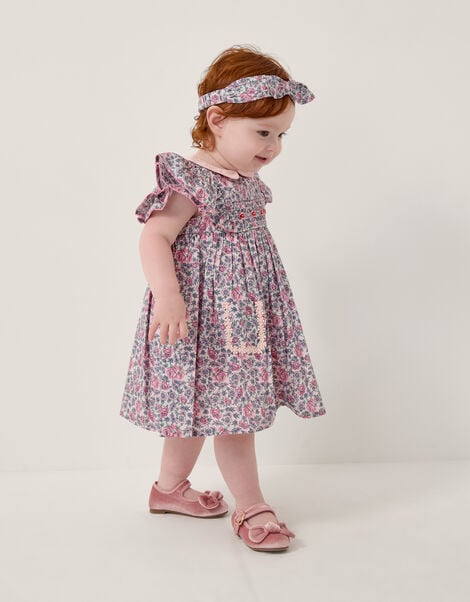 Baby Savannah Floral Dress & Headband Set, Pink (PINK), large
