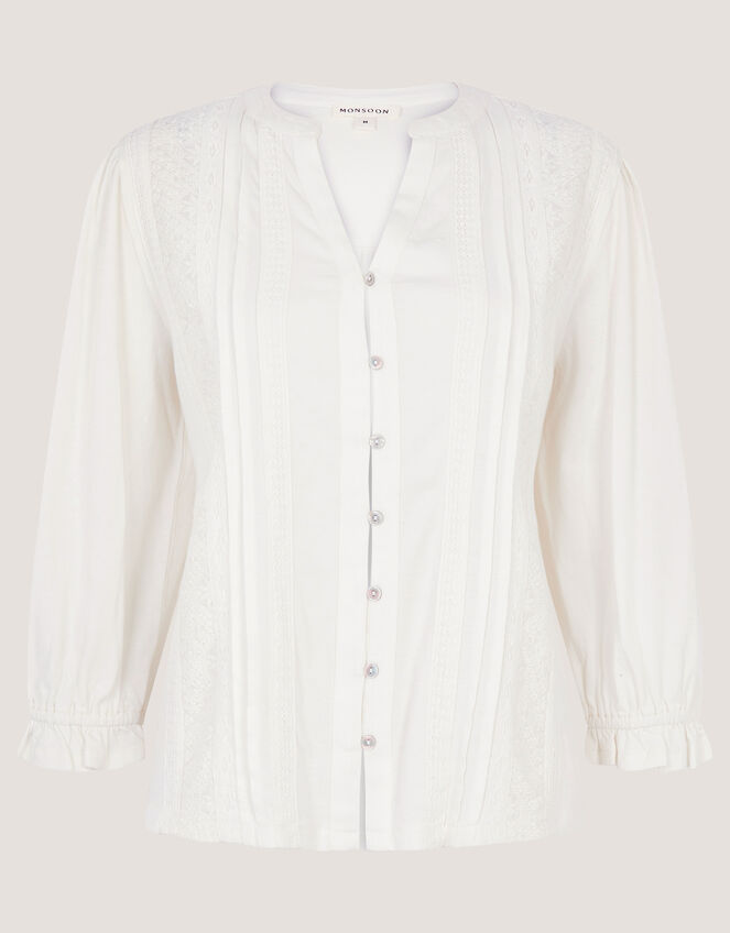 Leila Lace Jersey Top, Ivory (IVORY), large