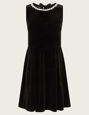 Laureli Bow Velour Sleeveless Dress, Black (BLACK), large