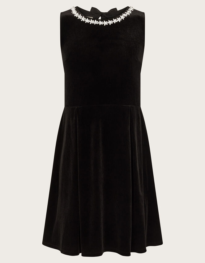 Laureli Bow Velour Sleeveless Dress, Black (BLACK), large
