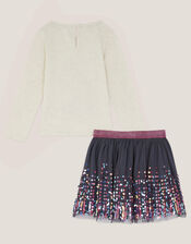 Cosmic Stamp Unicorn Top & Skirt Set, Purple (PURPLE), large