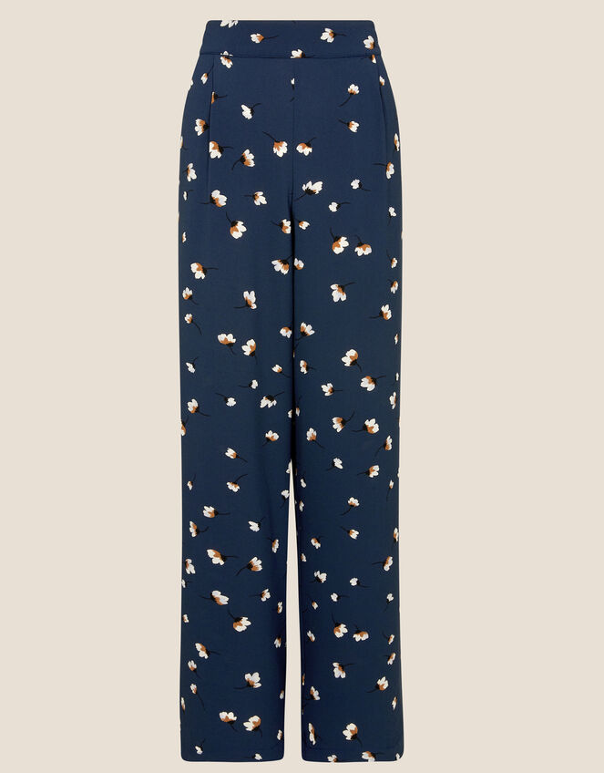 Floral Print Straight Leg Trousers, Blue (NAVY), large