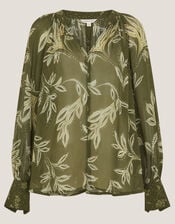 Leona Leaf Print Blouse, Green (KHAKI), large
