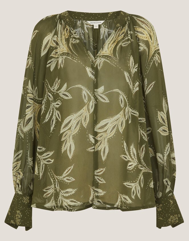 Leona Leaf Print Blouse, Green (KHAKI), large