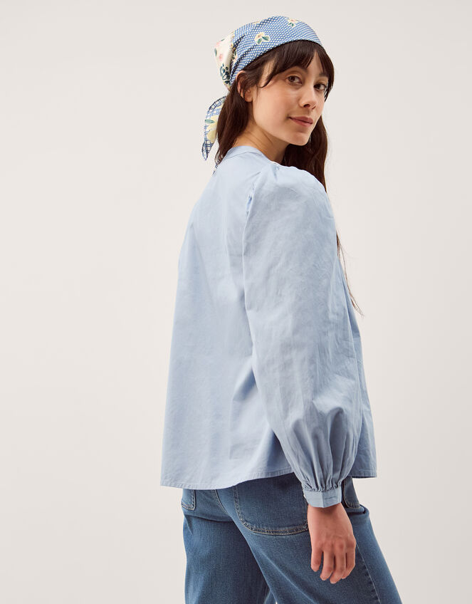 Erica V-Neck Embroidered Blouse, Blue (BLUE), large