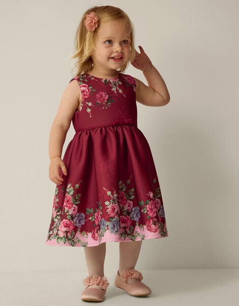 Baby Rose Print Party Dress, Red (RED), large