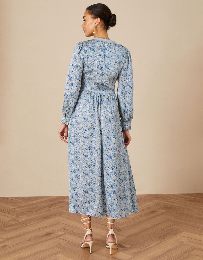 Ditsy Tea Dress in Recycled Polyester, Blue (BLUE), large