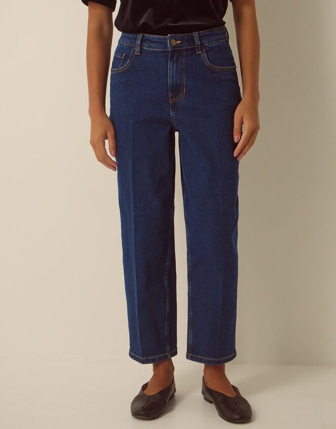 Asha High Waisted Barrel Jeans, Blue (DARK BLUE), large
