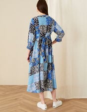 Patchwork Print Midi Dress, Blue (BLUE), large