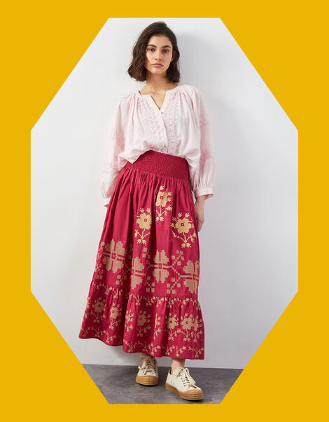 East Diya Embroidered Maxi Skirt, Pink (PINK), large