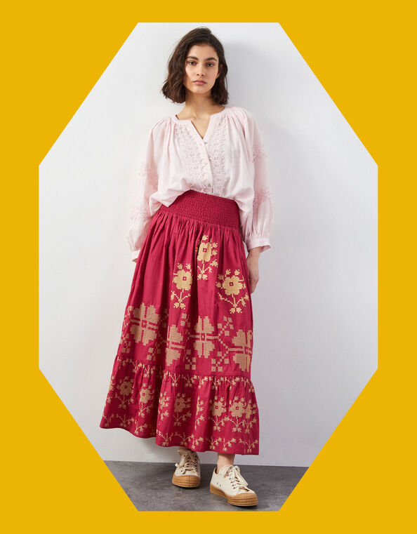 East Diya Embroidered Maxi Skirt, Pink (PINK), large
