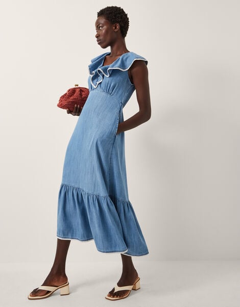 Dottie Sleeveless Ruffle Midi Dress, Blue (DENIM BLUE), large
