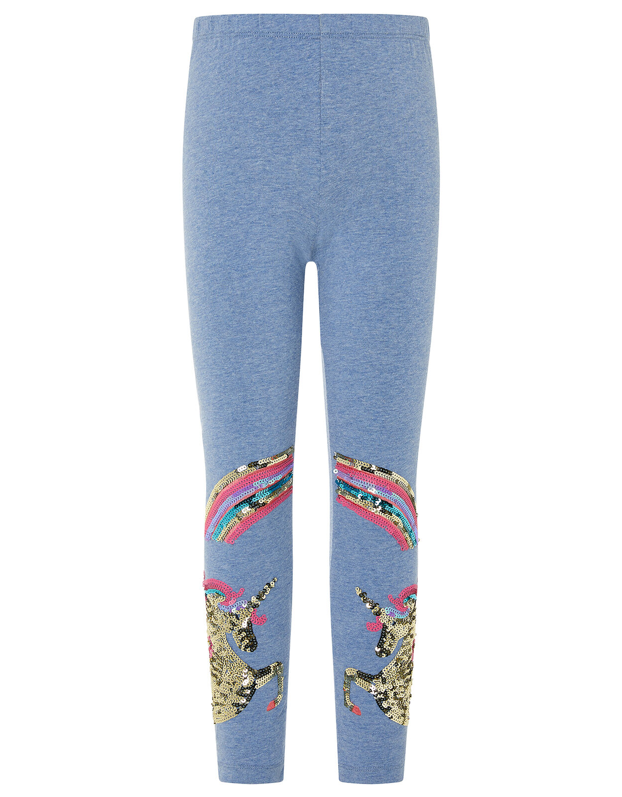 Rainbow Unicorn Leggings in Organic Cotton Blue Girls Trousers