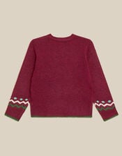 Dino Christmas Tree Crew Neck Jumper, Red (BURGUNDY), large