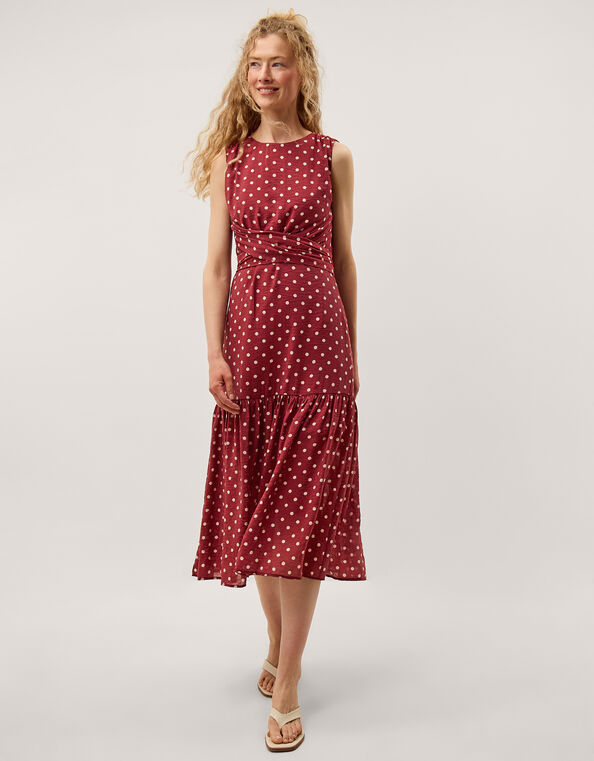 Claire Polka Dot Midi Dress, Red (BERRY), large
