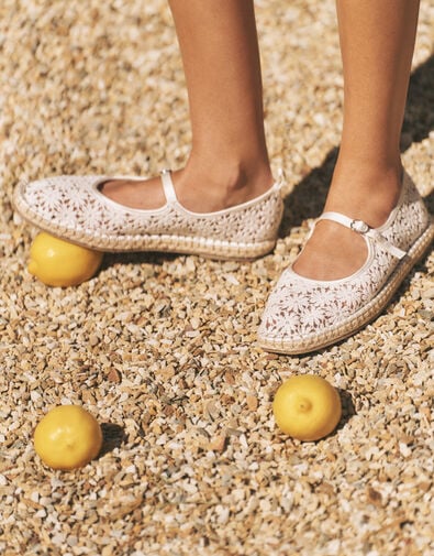 Lola Lace Espadrille Flats, Ivory (IVORY), large