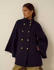 Frida Funnel Neck Cape Coat, Blue (NAVY), large