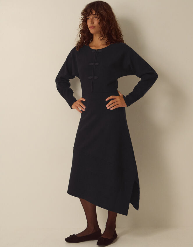 Floy Frogging Asymmetrical Knitted Midi Dress, Black (BLACK), large