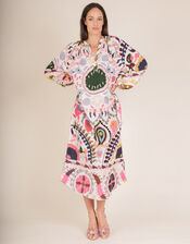 One Hundred Stars Suzani Long Sleeve Print Midi Dress, Multi (MULTI), large