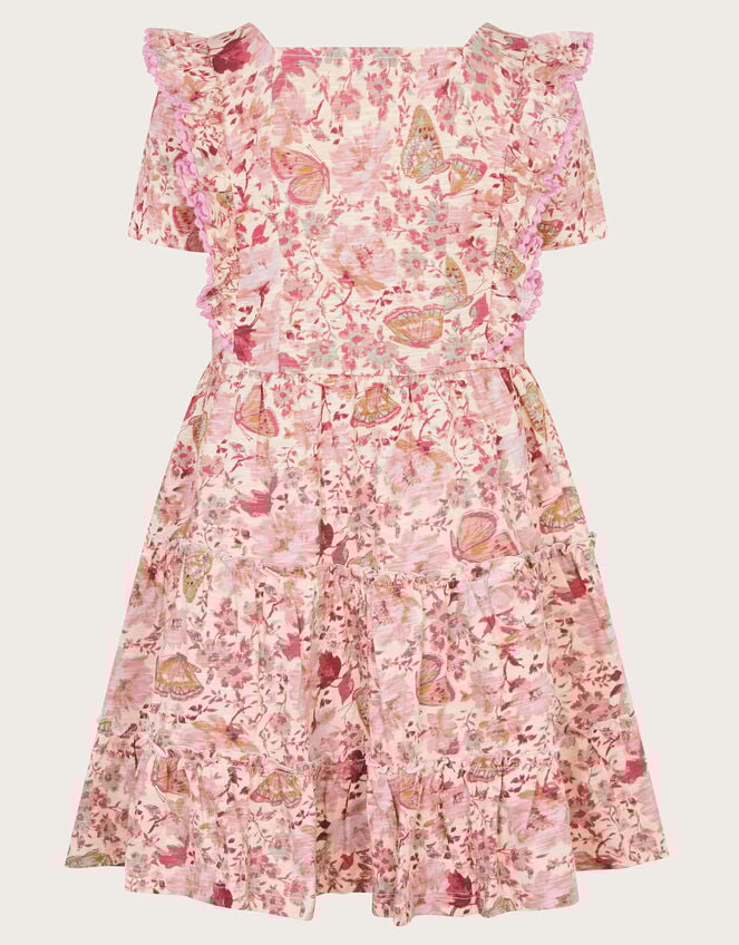 Floral Butterfly Short Sleeve Jersey Dress, Pink (PINK), large