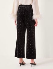 Emma Embellished Velvet Wide Leg Trousers, Black (BLACK), large