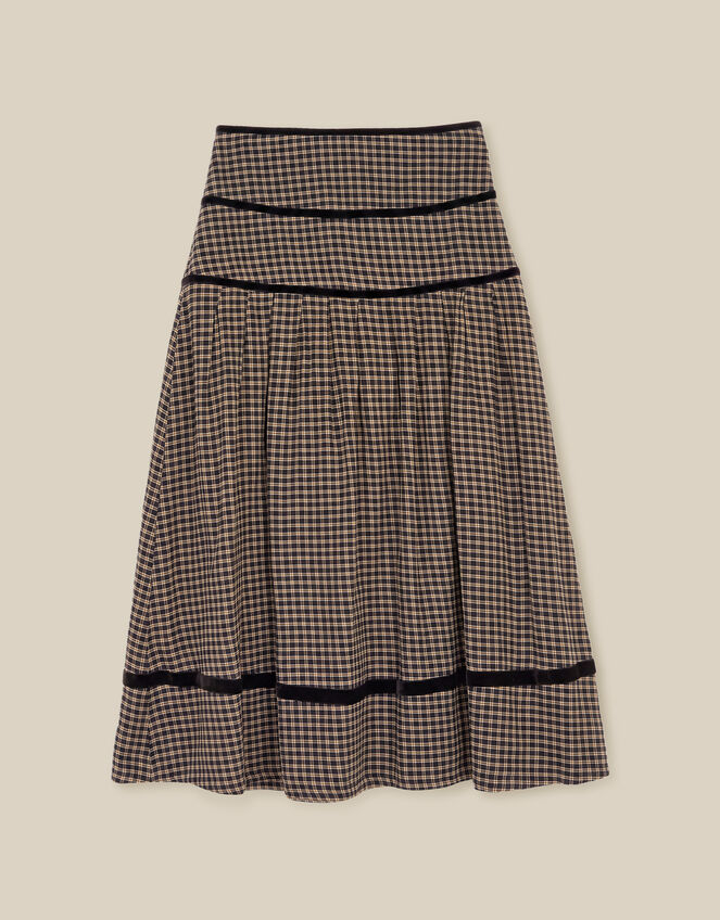 Elise Check Print Midi Skirt, Black (BLACK), large