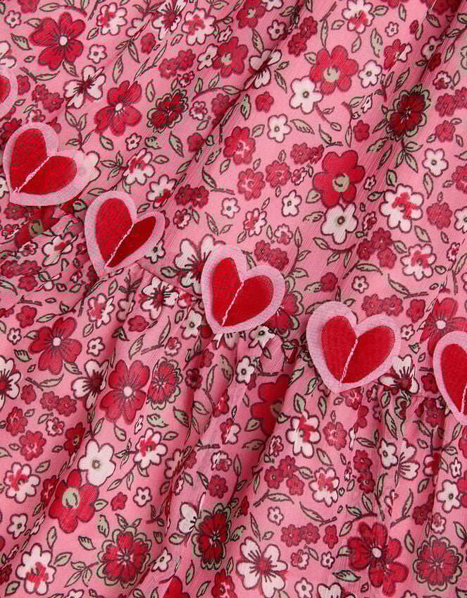 3D Hearts Floral Short Sleeve Dress, Red (RED), large