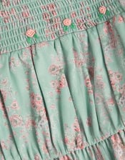 Ditsy Floral Print Belted Dress, Green (GREEN), large
