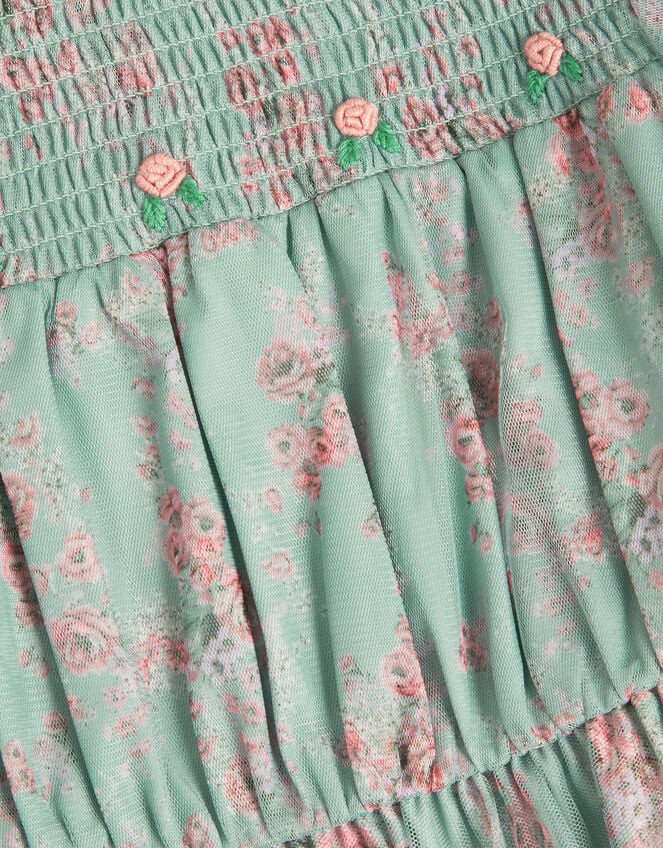 Ditsy Floral Print Belted Dress, Green (GREEN), large