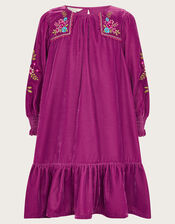 Embroidered Velvet Tunic Dress, Purple (PURPLE), large