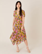 Rachel Floral Hanky Hem Dress, Yellow (OCHRE), large