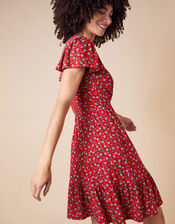 Floral Print Jersey Dress, Red (RED), large