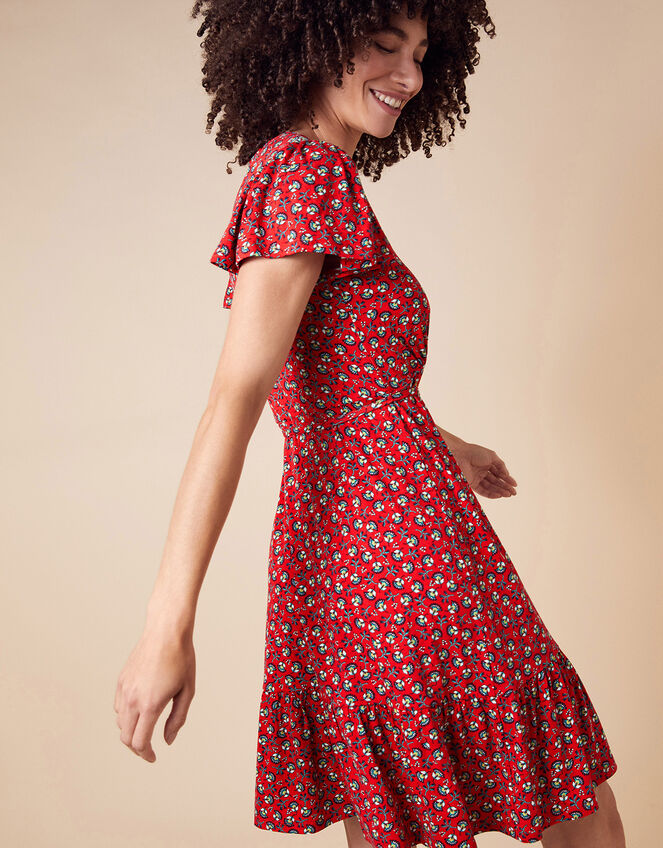 Floral Print Jersey Dress, Red (RED), large