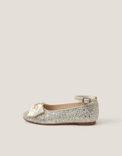 Bow Glitter Ballet Flats, Ivory (IVORY), large