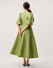 Beatrice Puff Sleeve A-Line Midi Dress, Green (PALE GREEN), large