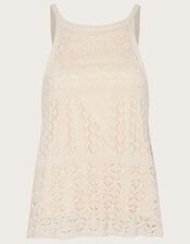 Halter Metallic Pointelle Top , Ivory (IVORY), large