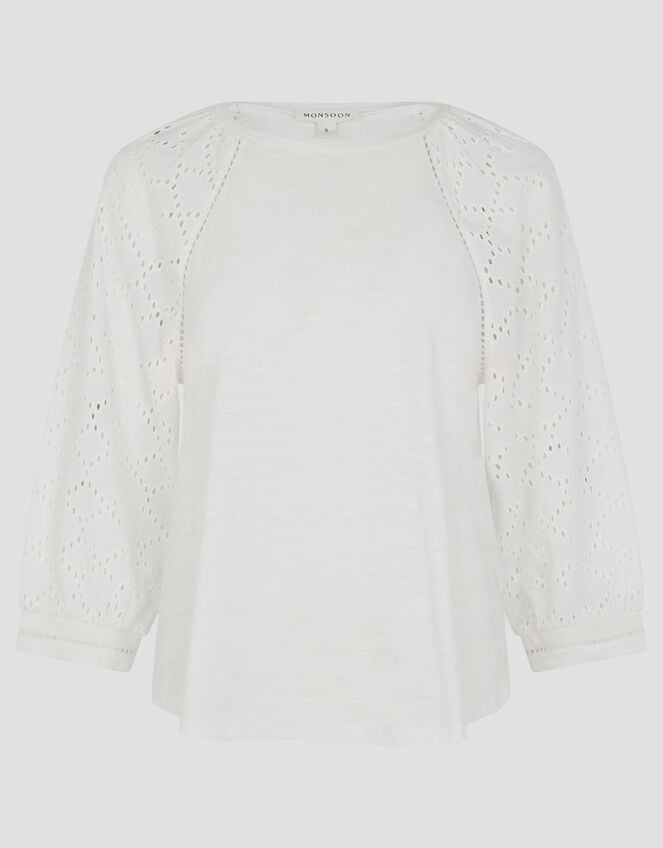 Fifi Broderie Long Sleeve Top, Ivory (IVORY), large