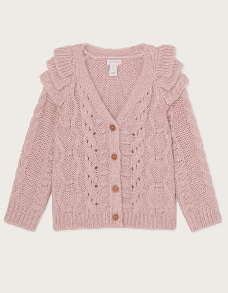 Cable Knit V-Neck Cardigan Pink, Pink (PINK), large