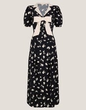 Mabli Floral Bow Midi Tea Dress, Black (BLACK), large