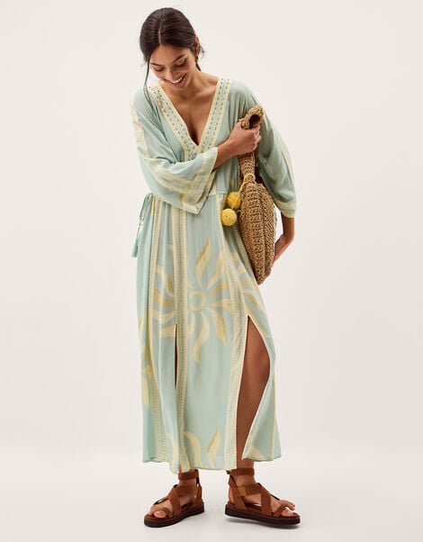 Tashie Sun Print Midi Beach Dress, Blue (AQUA), large