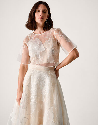 Rosie Lace Floral Bridal Top, Ivory (IVORY), large