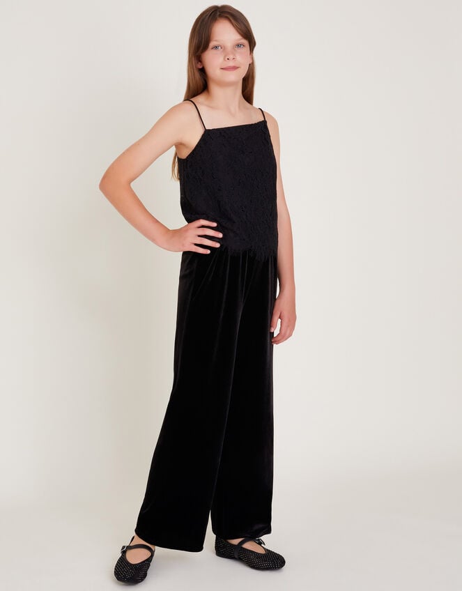Lace Cami Top and Velvet Trousers Set, Black (BLACK), large