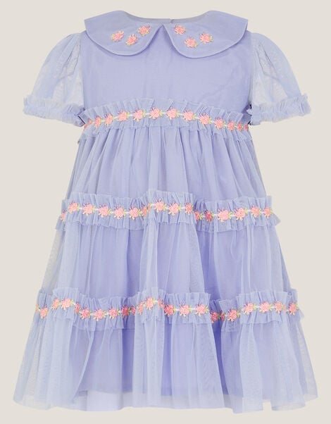Baby Floral Embroidered Tulle Dress, Blue (BLUE), large