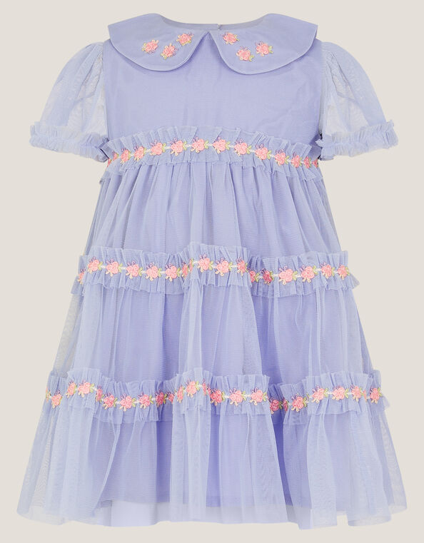 Baby Floral Embroidered Tulle Dress, Blue (BLUE), large