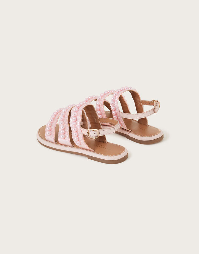 Leather Pearl Embellished Sandals, Pink (PINK), large