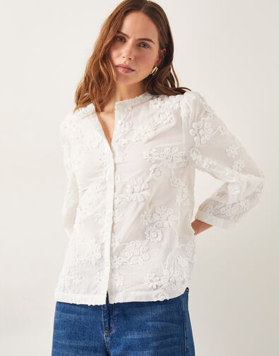 Blair Floral Cornelli Cotton Blouse, Ivory (IVORY), large