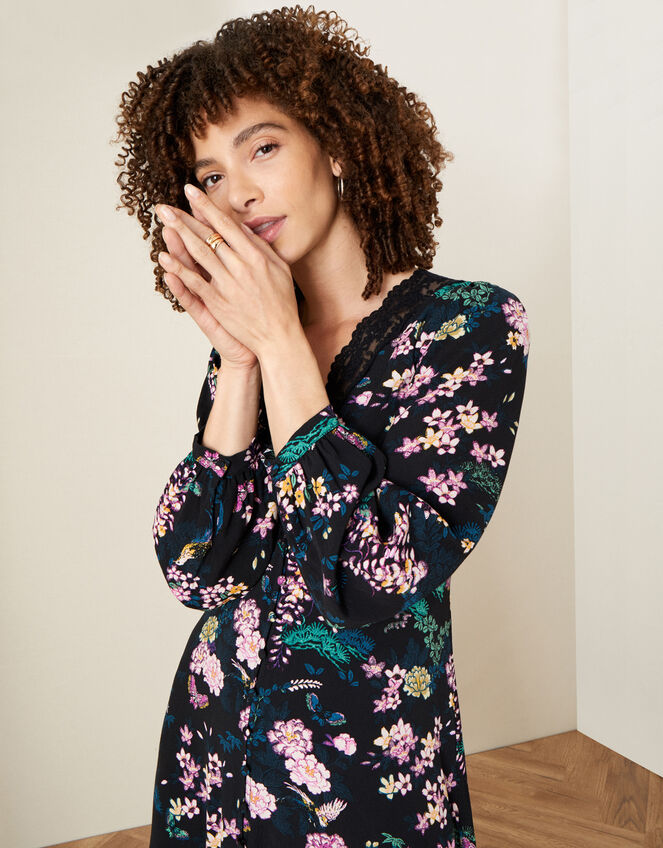 Print Lace Midi Dress with LENZING™ ECOVERO™, Black (BLACK), large